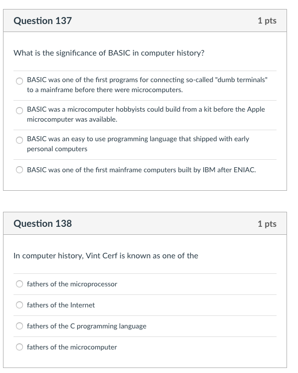 Solved Question 137 1 pts What is the significance of BASIC | Chegg.com