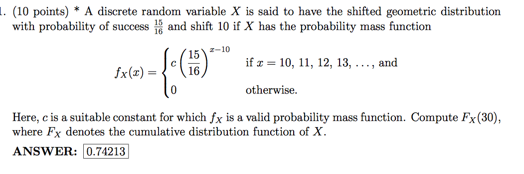 (10 Points) * A Discrete Random Variable X Is Said 