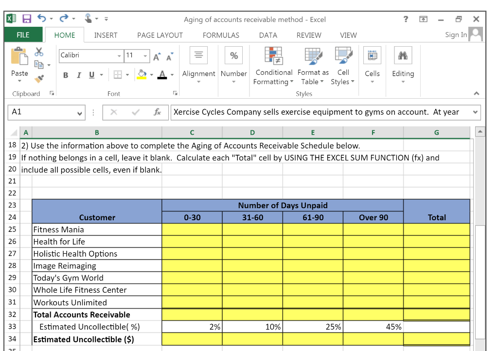 Solved Aging Of Accounts Receivable Method Excel File Home 3595
