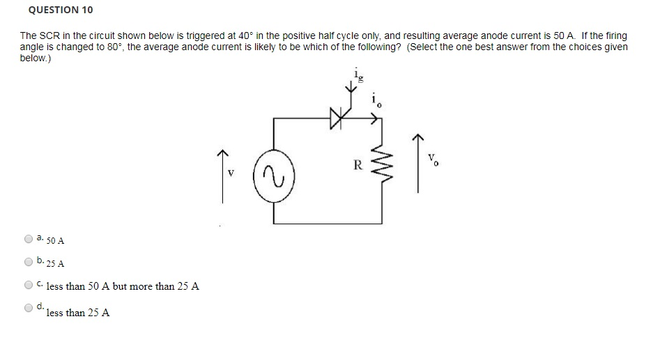 Solved QUESTION 10 The SCR in the circuit shown below is | Chegg.com
