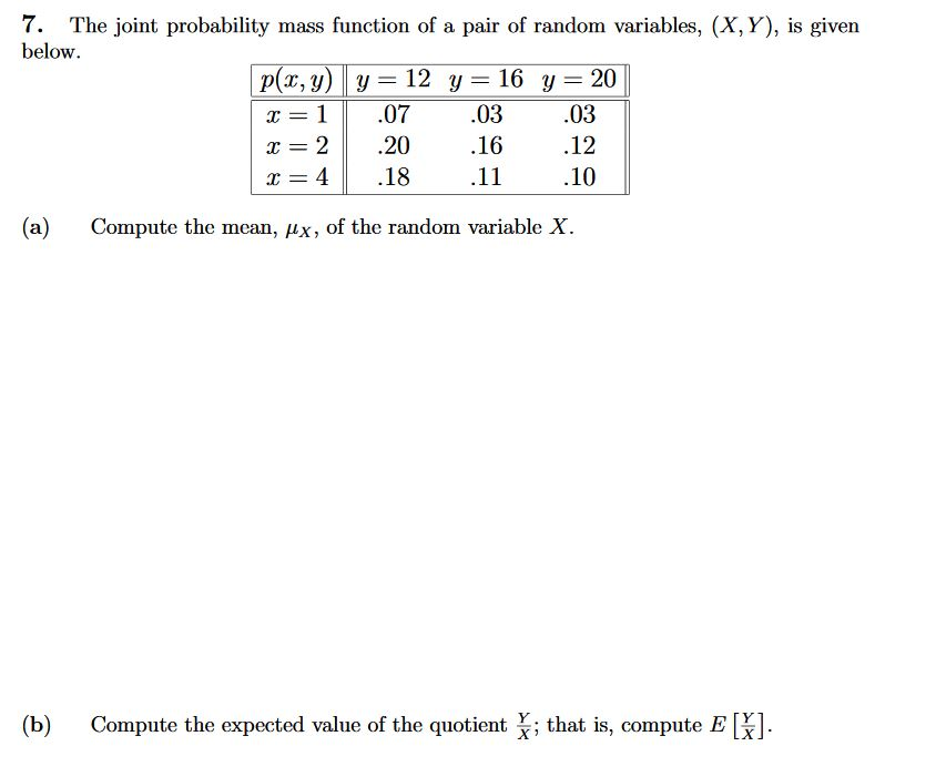 Solved 7. below. The joint probability mass function of a | Chegg.com