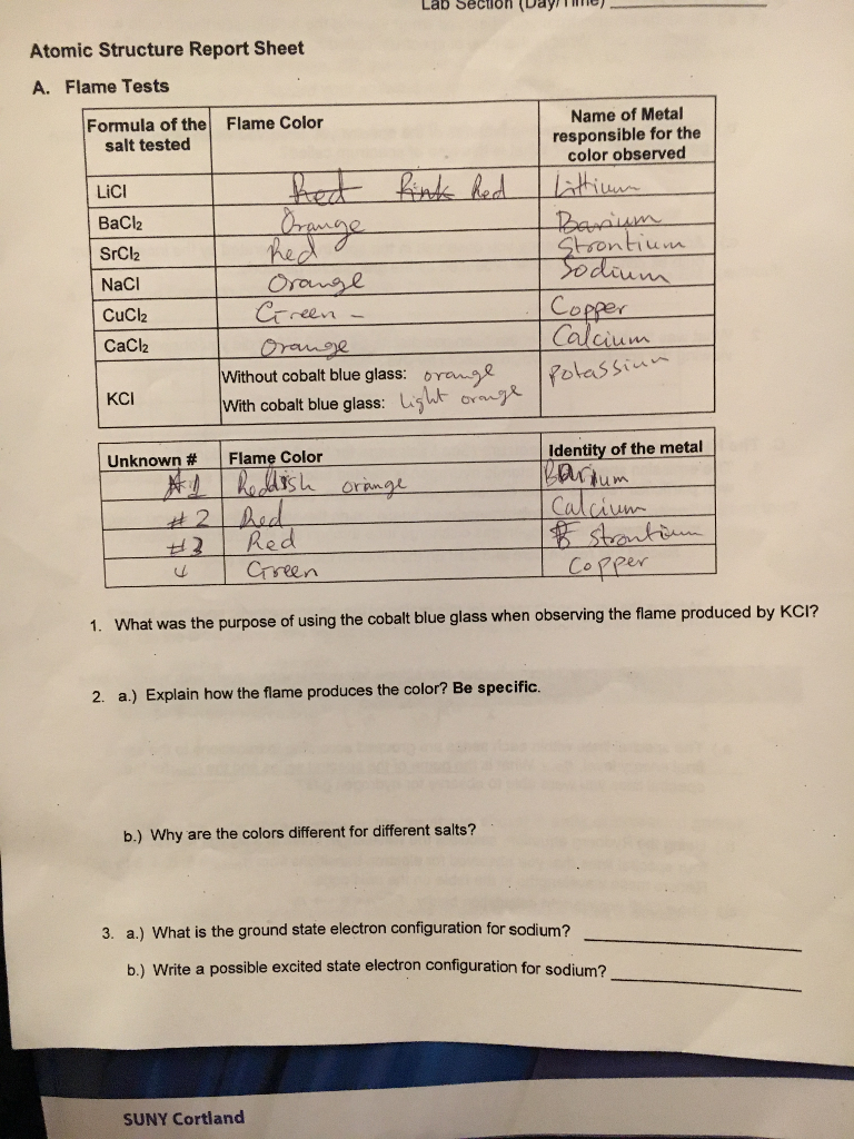 Flame Test Lab Results