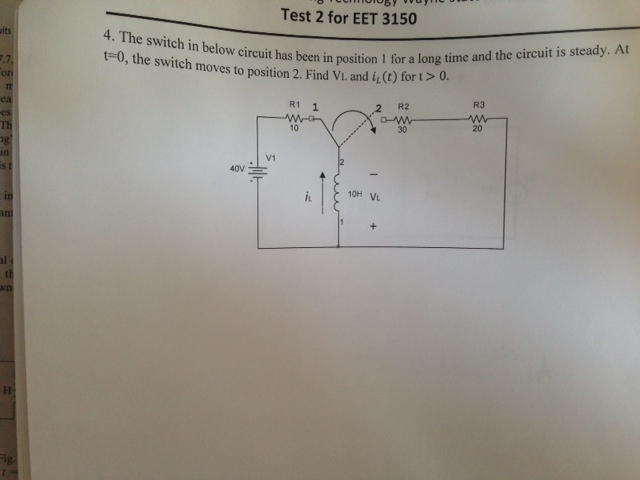 Solved The switch in below circuit has been in position 1 | Chegg.com