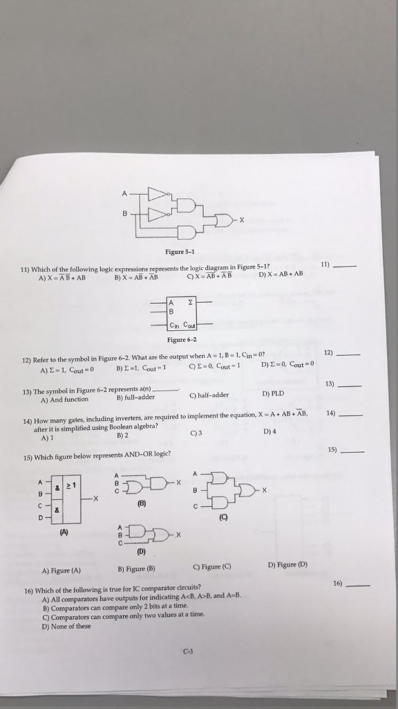 Solved Figure 5-1 11) Which of the following logic | Chegg.com