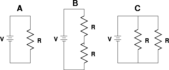 Consider the three circuits shown above. All the r