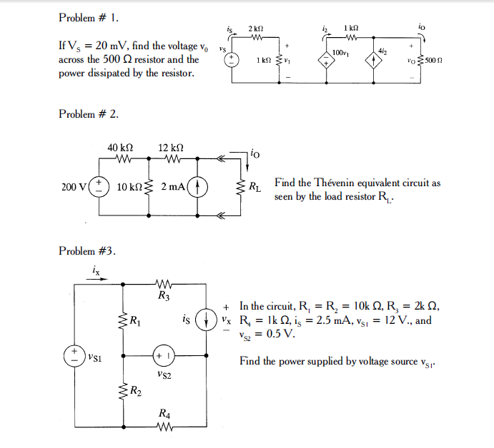 Solved If Vs = 20 mV, find the voltage v0 across the 500 ohm | Chegg.com