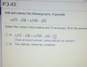 Solved Add and subtract the following terms, if possible 3 | Chegg.com ...