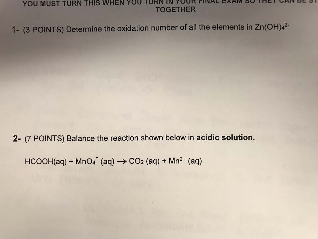 Solved Determine the oxidation number of all the elements in | Chegg.com