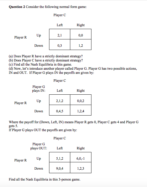 Solved Question 2 Consider The Following Normal Form Game: | Chegg.com