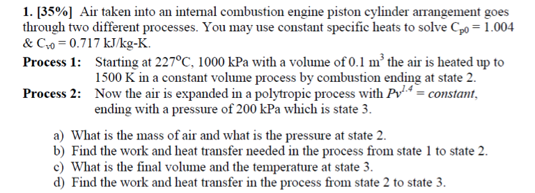 Solved Air taken into an internal combustion engine piston | Chegg.com
