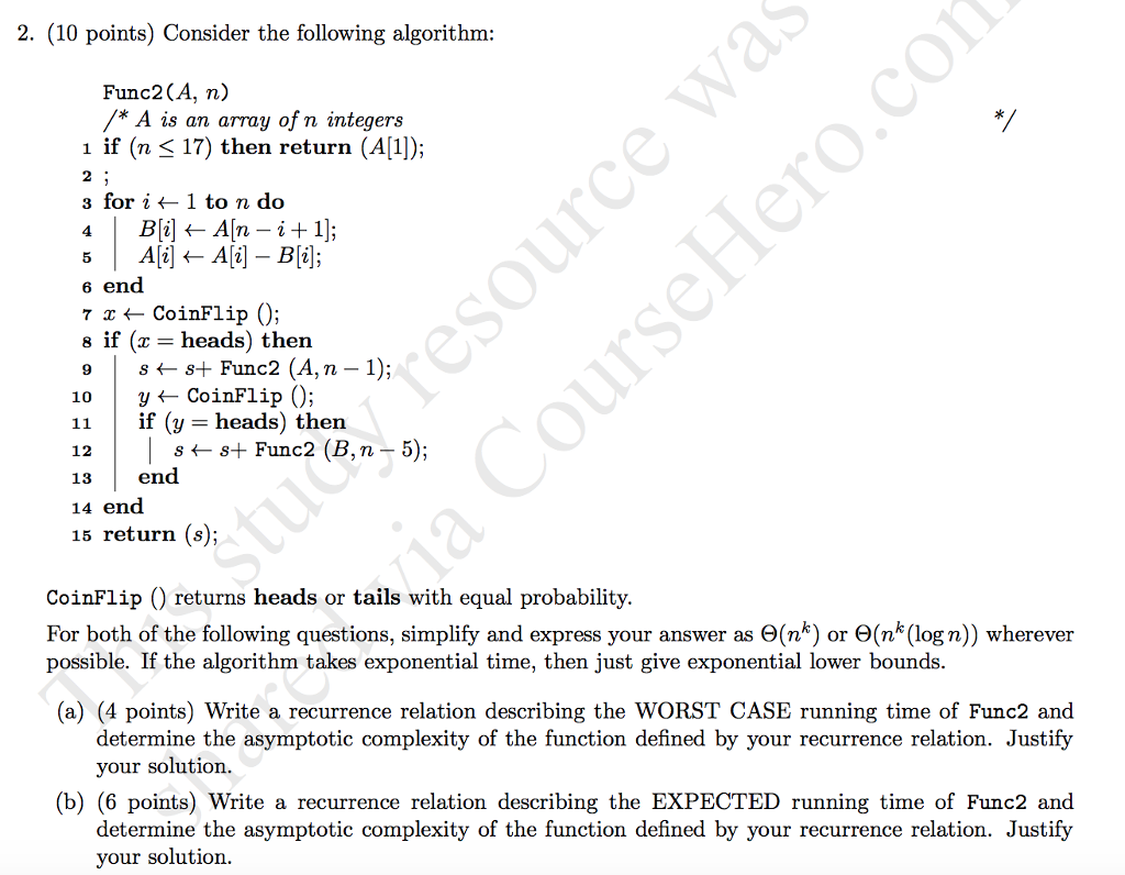 Solved 2 10 Points Consider The Following Algorithm