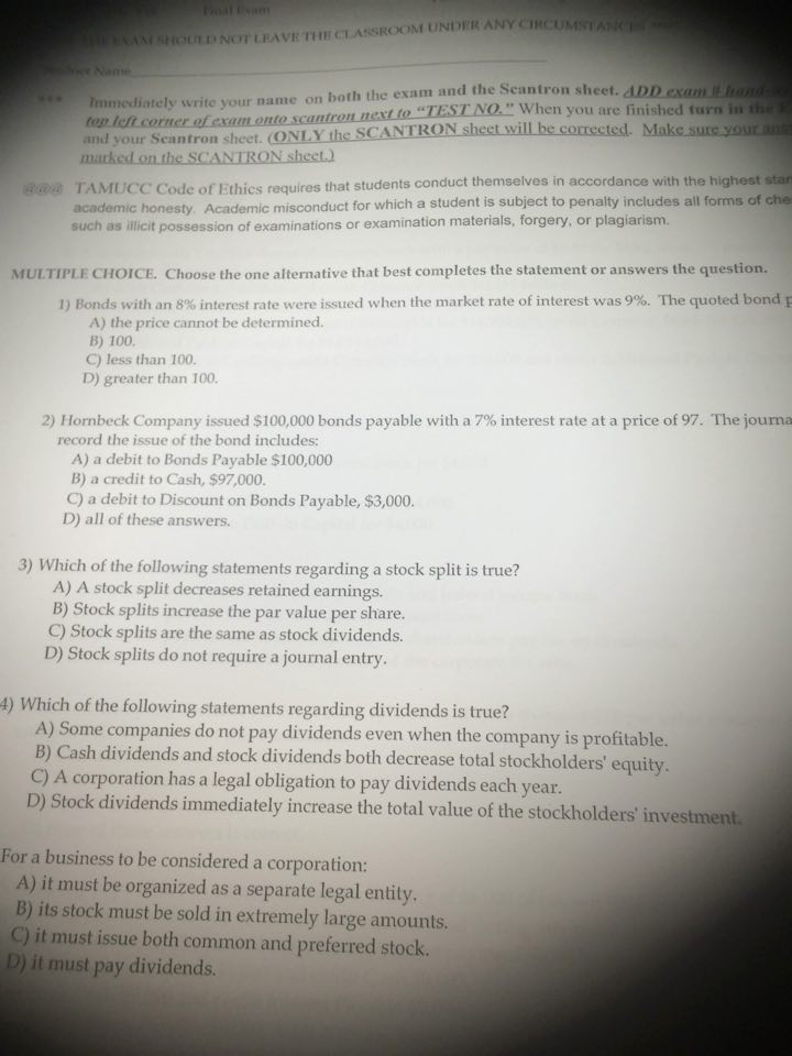 Solved: Exam And The Scantron Sheet. ADD Exam. It Immediat... | Chegg.com