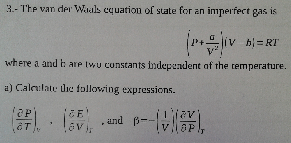 Solved the van der waals equation of state for an imperfect | Chegg.com