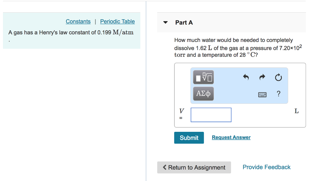 Solved Constants Periodic Table A Gas Has A Henry's Law | Chegg.com