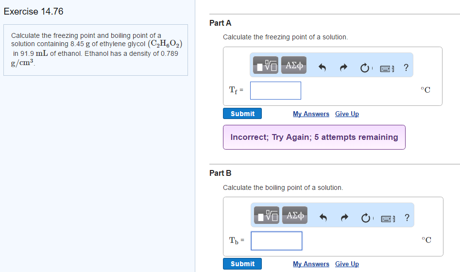 Solved Calculate The Freezing Point And Boiling Point Of A 