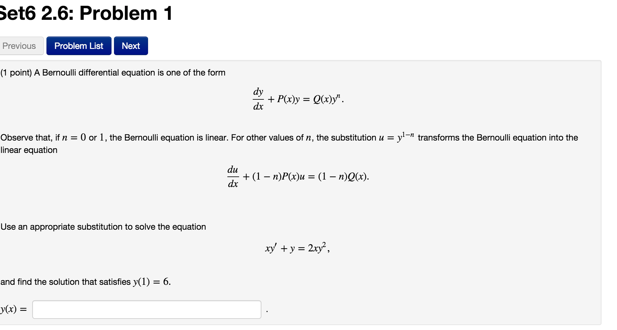 solved-a-bernoulli-differential-equation-is-one-of-the-form-chegg