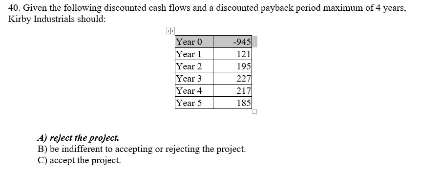 solved-40-given-the-following-discounted-cash-flows-and-a-chegg