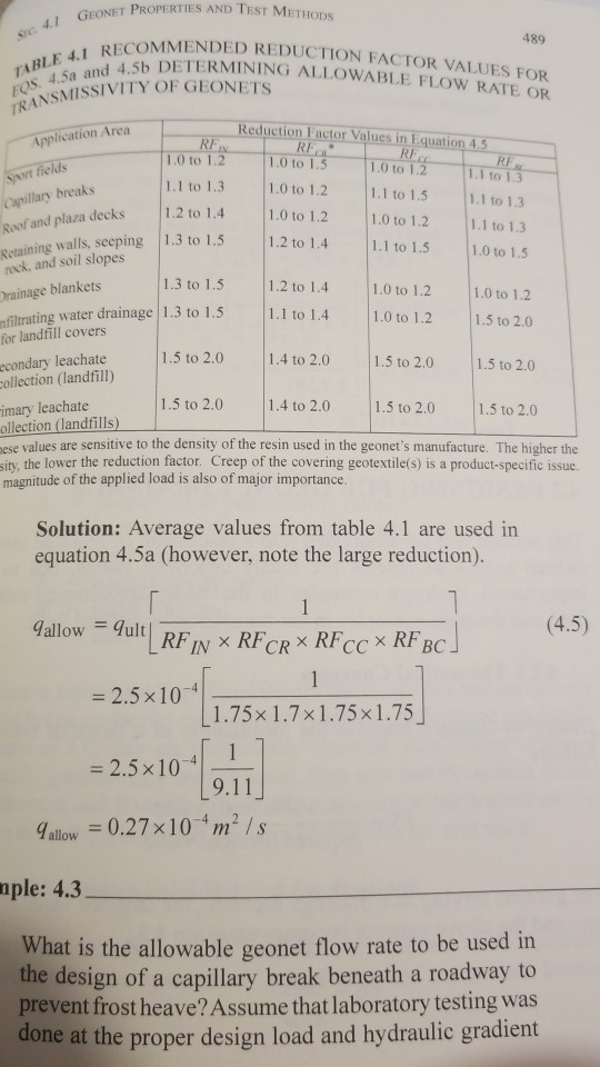 Solved The ultimate flow rate of a geonet being considered | Chegg.com