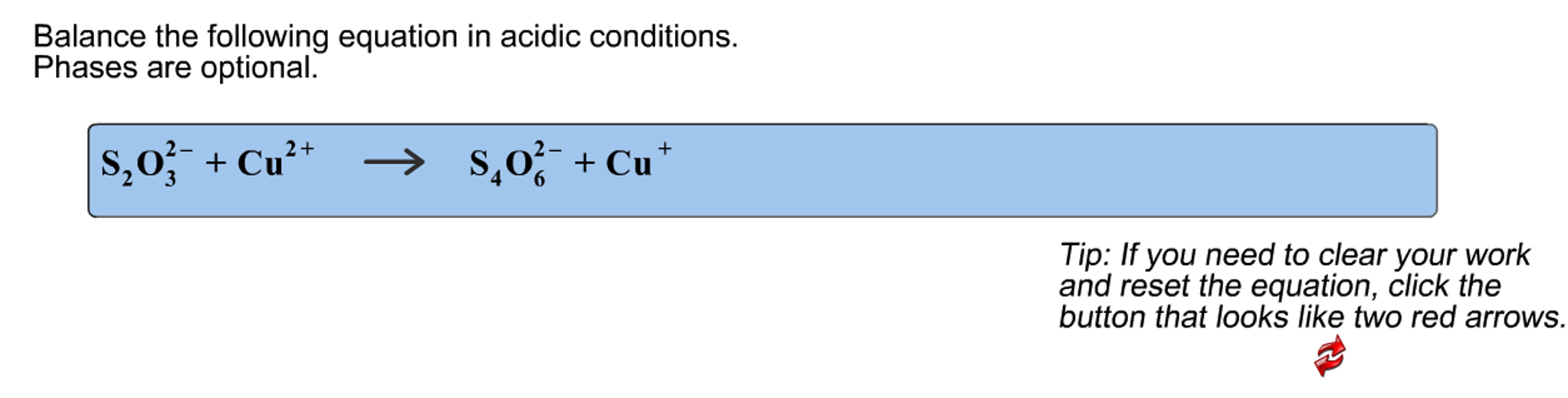 acidic chemical equation balancing calculator