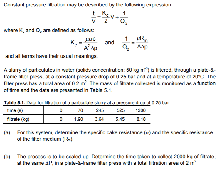 Solved Constant pressure filtration may be described by the
