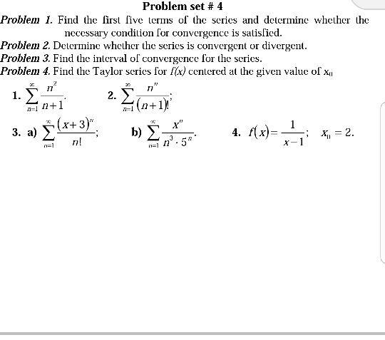 Solved Problem set # 4 Problem 1. Find the first five terms | Chegg.com