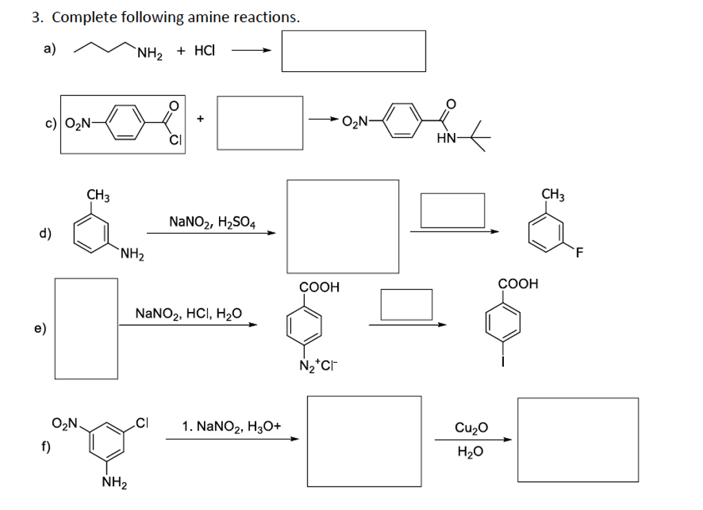 Solved 3. Complete following amine reactions. O2 CH NaNO2, | Chegg.com