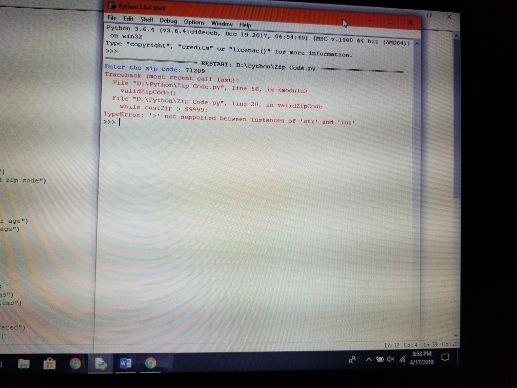 Solved Working on Python program and it runs but got this | Chegg.com
