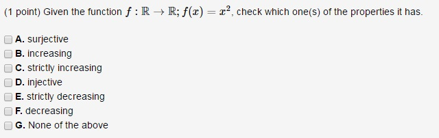 Solved 1 point) Given the function f -1,11 0,1]; f(z) z2, | Chegg.com