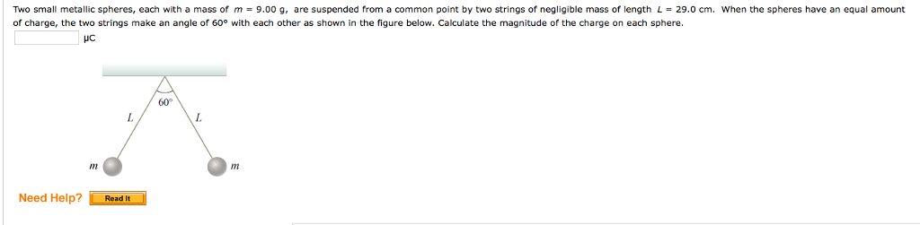 Solved Two small metallic spheres, each with a mass of m = | Chegg.com