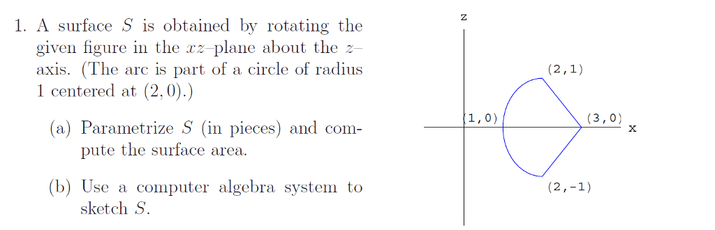 Solved 1. A surface S is obtained by rotating the axis. (The | Chegg.com