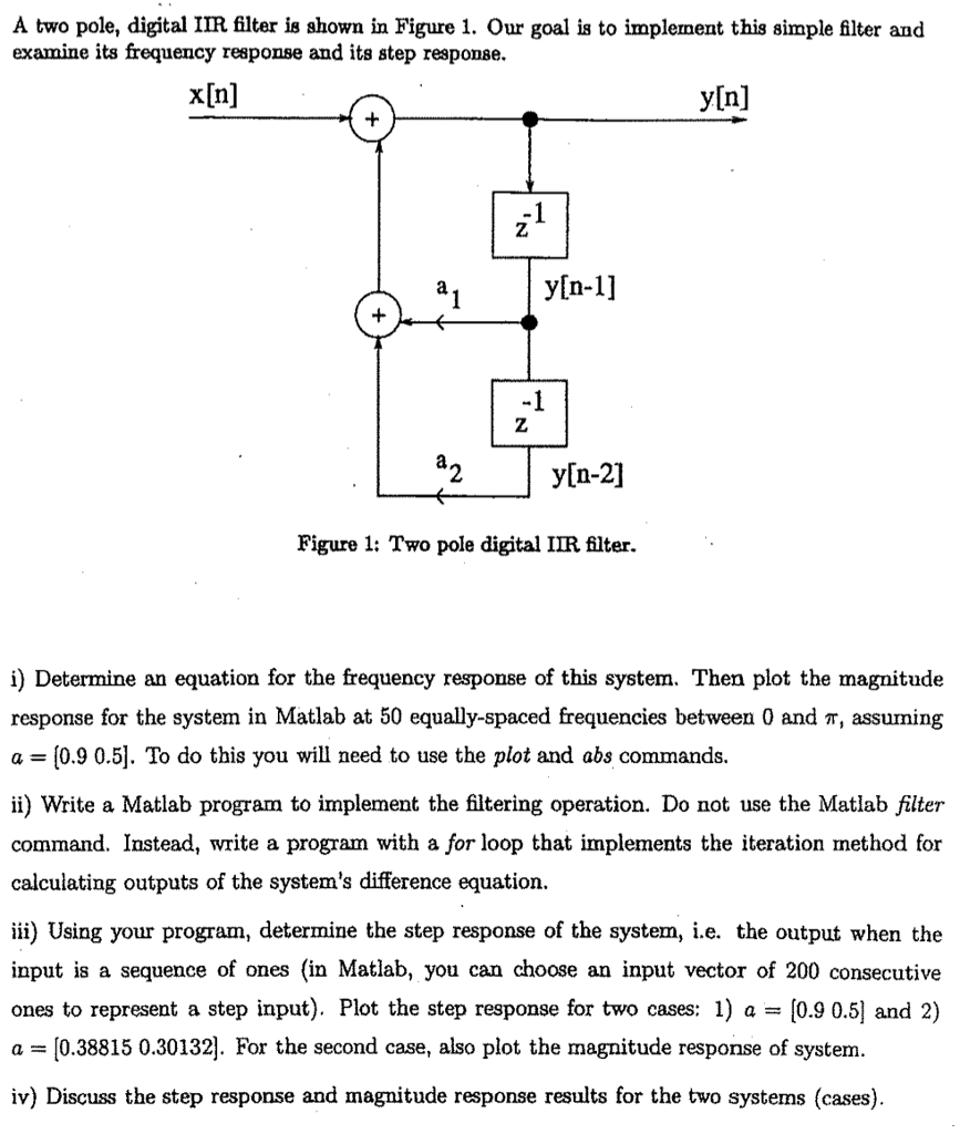 Solved A two pole, digital IIR filter is shown in Figure 1.