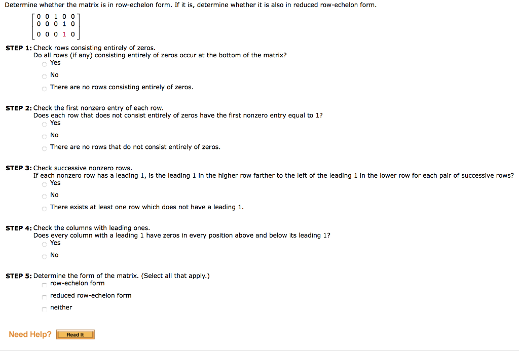Solved Determine whether the matrix is in row echelon form