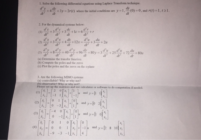 Solved Solve The Following Differential Equations Using Chegg