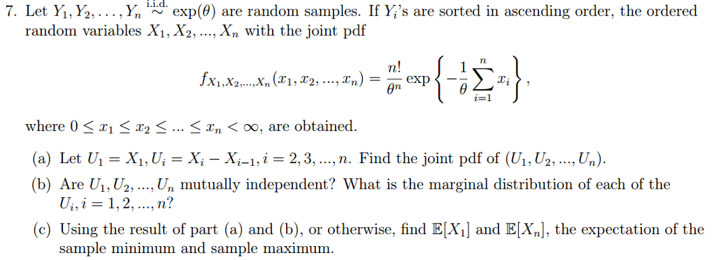 Solved Let Y_1, Y_2, ..., Y_n tilde^i.i.d exp(theta) are | Chegg.com