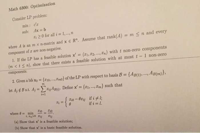 Solved Math 6300: Optimization Consider LP problem: min: cz | Chegg.com