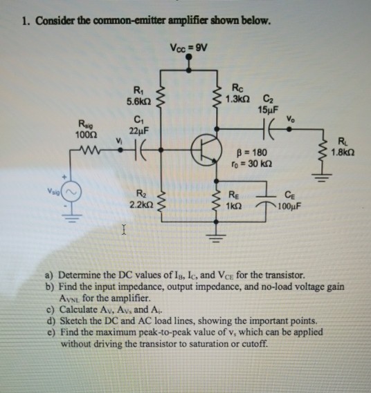 Solved 1. Consider The Common-emitter Amplifier Shown Below | Chegg.com