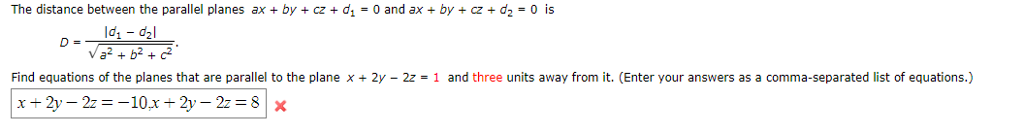 Solved The distance between the parallel planes ax + by + cz | Chegg.com