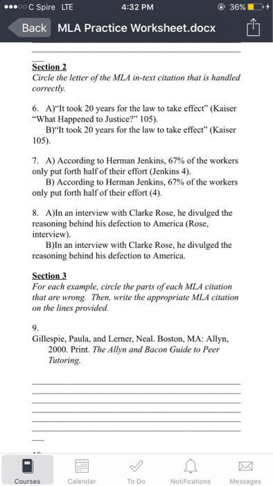 apa format for answering questions example