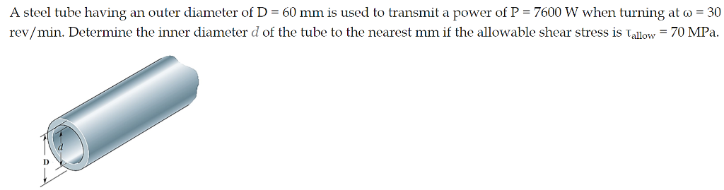 Solved A steel tube having an outer diameter of D = 60 mm is | Chegg.com
