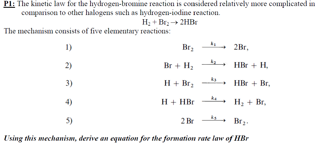 Solved P1 The law for the hydrogenbromine reaction