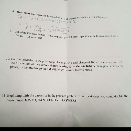 Solved 8. How many electrons can be stored on a lo capacitor