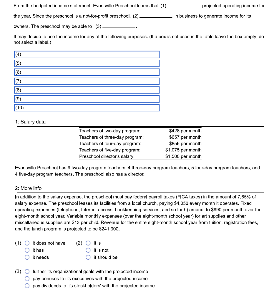 Solved 4. Evansville Preschool operates a notforprofit