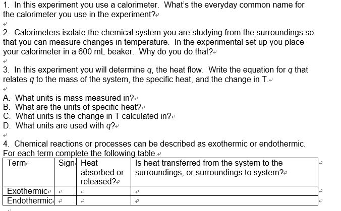 copper calorimeter experiment