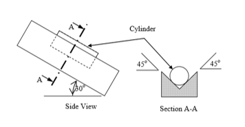 Solved A 5 kg solid cylinder is at rest on a V-block that is | Chegg.com