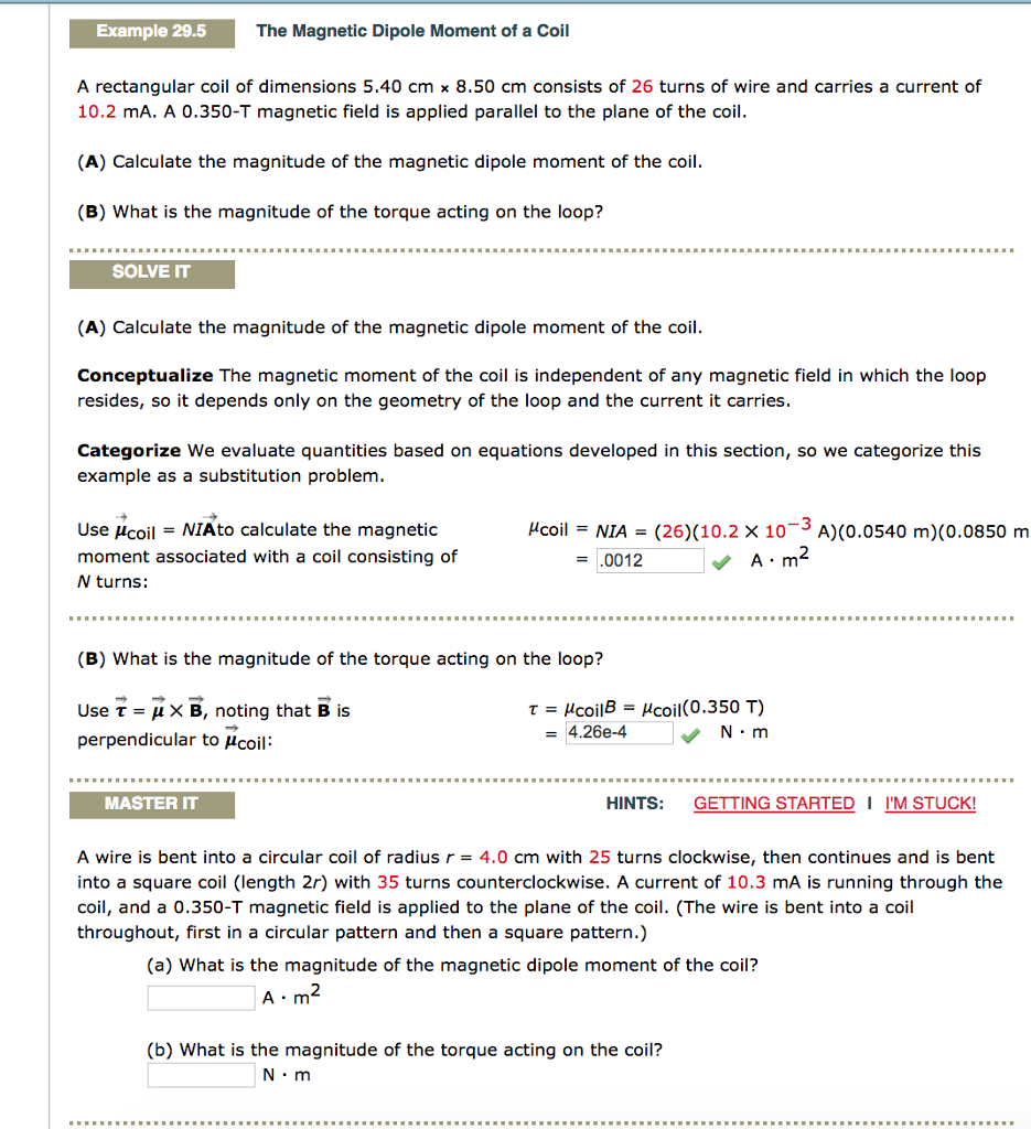 Solved Example 29.5 The Magnetic Dipole Moment of a Coil A | Chegg.com