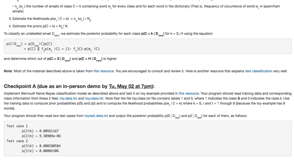 Discrete Structures. Spam classification using | Chegg.com