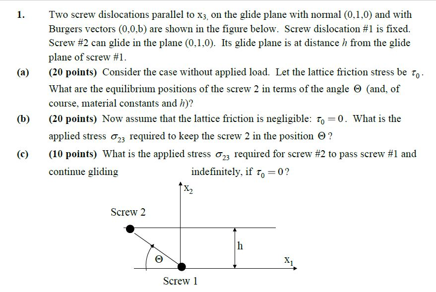 Two screw dislocations parallel to x_3, on the glide | Chegg.com