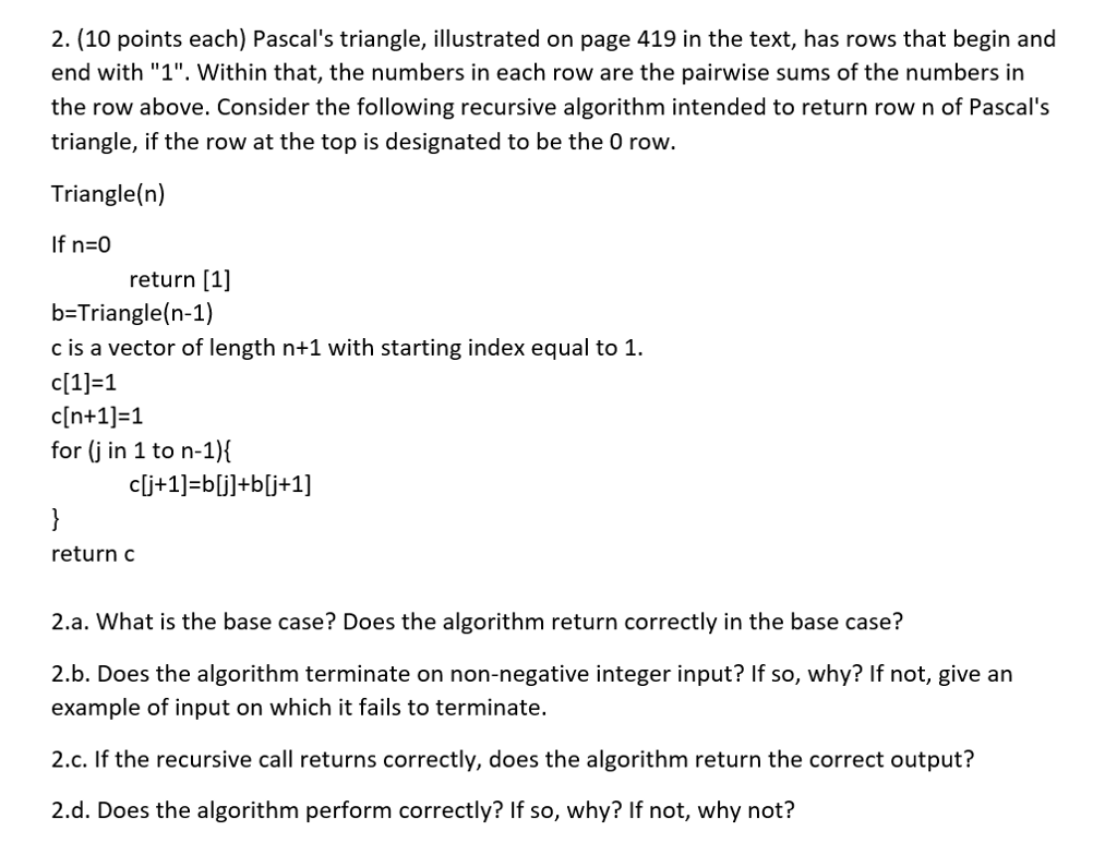 Solved Pascal's triangle, illustrated on page 419 in the | Chegg.com