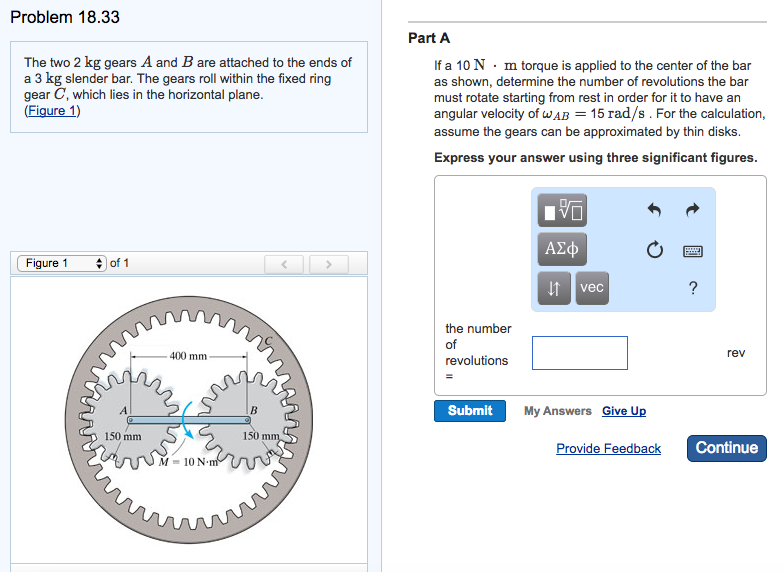 Solved The two 2 kg gears A and B are attached to the ends | Chegg.com