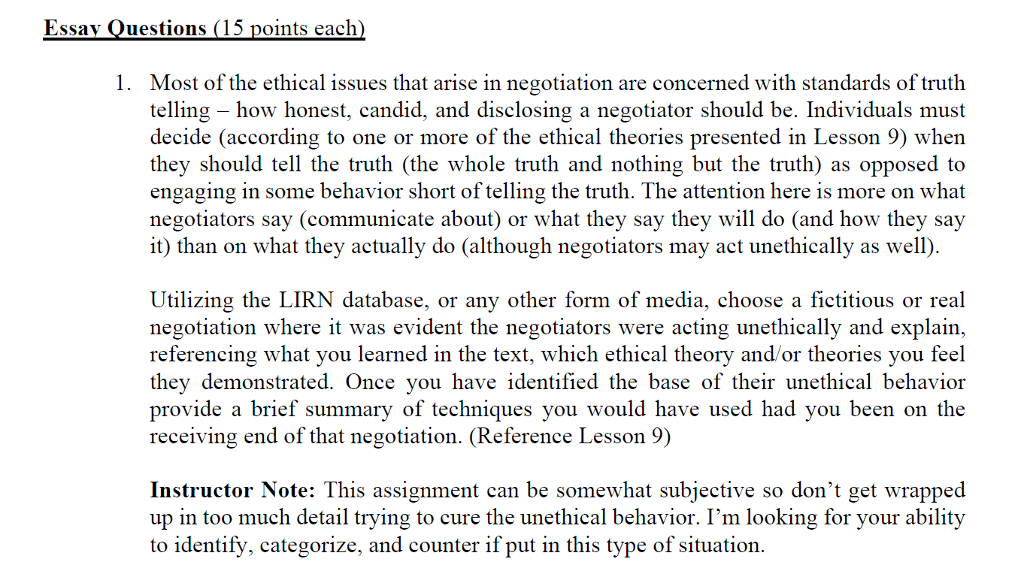 Solved Essav Ouestions (15 points each Most of the ethical | Chegg.com